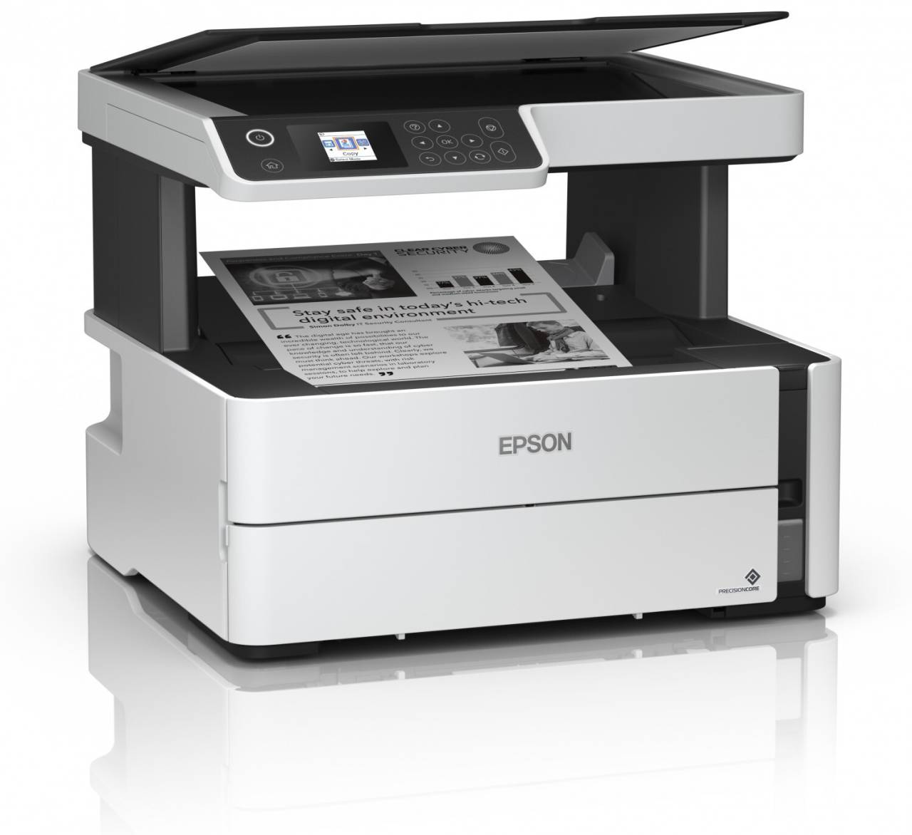 Epson EcoTank M2170 C11CH43402 atramentová multifunkcia.
Za tri roky môžete s tlačiarňou EcoTank ušetriť až 50 % nákladov oproti laserovým čiernobielym tlačiarňam.

Nízke náklady na atrament
S náhradnými atramentovými fľaštičkami môžete ušetriť až 90 % nákladov na tlač jednej strany a navyše nemusíte neustále dopĺňať atrament.

Spoľahlivosť
Všetky tlačiarne EcoTank mono vás zbavia starostí vďaka záruke na dobu jedného roka alebo 100 000 vytlačených strán.

Úspora času
Nestrácajte čas výmenou spotrebného materiálu – nádržku atramentového tankového systému stačí jednoducho naplniť a pustiť ju z hlavy.

Úspora energie
Tlačiareň EcoTank mono vám umožní obmedziť spotrebu energie a znížiť režijné náklady.

Efektívne funkcie pre firmy
Využite výhody tlačovej hlavy PrecisionCore, ktorá je známa svojou rýchlosťou, kvalitou, spoľahlivosťou a výkonnosťou.

Možnosti pripojenia
Vďaka pripojeniu prostredníctvom Wi-Fi a ponuke aplikácií Epson pre mobilnú tlač môžete využiť funkciu skenovania do cloudu a tlačiť z akéhokoľvek miesta kancelárie.
Metóda tlače: Tlačová hlava PrecisionCore™ TFP
Konfigurácia trysiek: 400 trysiek čierna (veľ.

Formát tlačiarne: A4, Legal
Rozlíšenie[DPI]: 1.200 x 2.400 dpi
Rýchlosť čiernej tlače [str/min]:  39 Str./min Čiernobielo (obyčajný papier), Rýchlosť tlače ISO/IEC 24734
20 str./min Čiernobielo
Tlač prvej strany [sec]:  Čiernobielo 6 s
Max.

Duplexná tlač  áno
Automatický podávač dokumentov  35 S.
Počet zásobníkov papiera  2
Kapacita zásobníka [str]:  250 Listov Štandardná, Kapacita výstupného zásobníka 100 Listov
Rozhranie:  USB, Ethernet, Wi-Fi Direct

Skenér: 
Skenovacie rozlíšenie: 1.200 dpi x 2.400 dpi (horizontálne x vertikálne)
Výstupné formáty: BMP, JPEG, PICT, TIFF, PDF, PNG
Typ skenera: Contact image sensor (CIS)

Fax:  Nie
Spotreba [W]:  13 W
Hlučnosť [dB]:  6,9 B (A) podľa vzoru ISO 7779 s papierom Epson Premium Glossy Photo Paper / režim Photo RPM - 56 dB (A) podľa ISO 9226
Rozmery [VxŠxH mm]:  302 x 375 x 347
Hmotnosť [kg]:  6,2 kg

Podporované operačné systémy: 
Mac OS 10.10.x, Mac OS 10.7.x, Mac OS 10.8.x, Mac OS 10.9.x, Mac OS X 10.11.x, Mac OS X 10.12.x, Mac OS X 10.6.8, Windows 10, Windows 7, Windows 8, Windows 8.1, Windows Server 2003 R2 x64, Windows Server 2008 (32/64bitová verzia), Windows Server 2008 R2, Windows Server 2012 (64bit), Windows Server 2012 R2, Windows Server 2016, Windows Vista, Windows XP SP3, Windows XP Professional x64 Edition SP2

Obsah balenia: Tlačiareň, Záručný dokument, X2 ink fľaše

Záruka: 24 mesiacov

Odkaz na predĺženie záruky: https://www.epson.sk/promotions/extended-warranty
 
!
Chcete ZDARMA predĺžiť záruku na 3 roky?