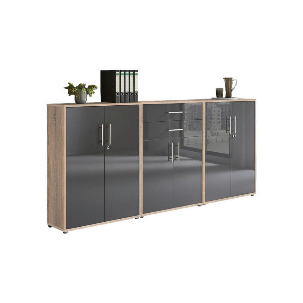 MID.YOU SKRINKA NA DOKUMENTY, dub sonoma, antracitová s vysokým leskom, 253,2/113,6/33 cm.