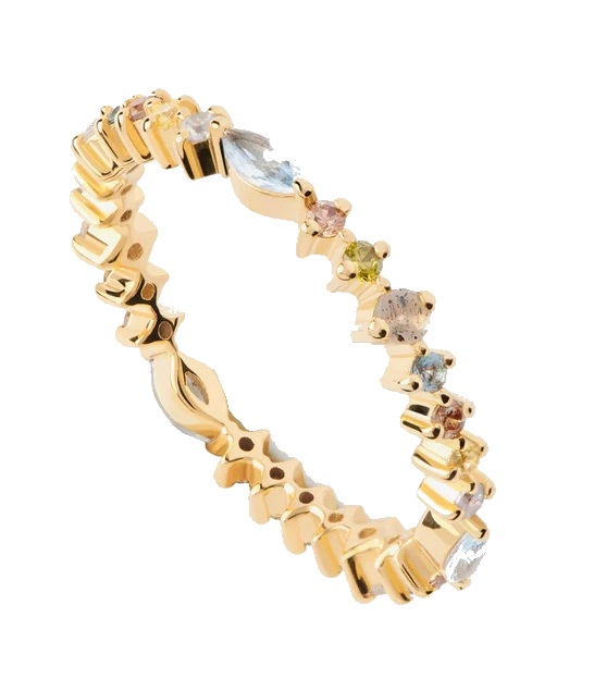 PDPAOLA Pozlátený dámsky prsteň s farebnými zirkónmi Lotus Colors AN01-C80 50 mm.