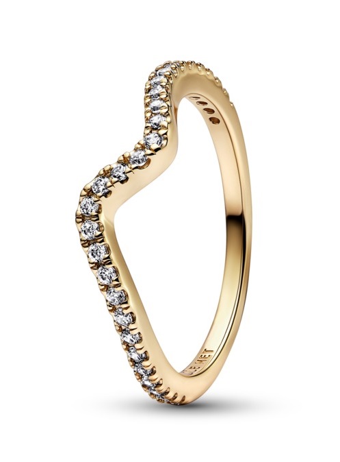 Pandora Vlnitý pozlátený prsteň s kubickými zirkónmi Timeless Shine 162539C01 50 mm.