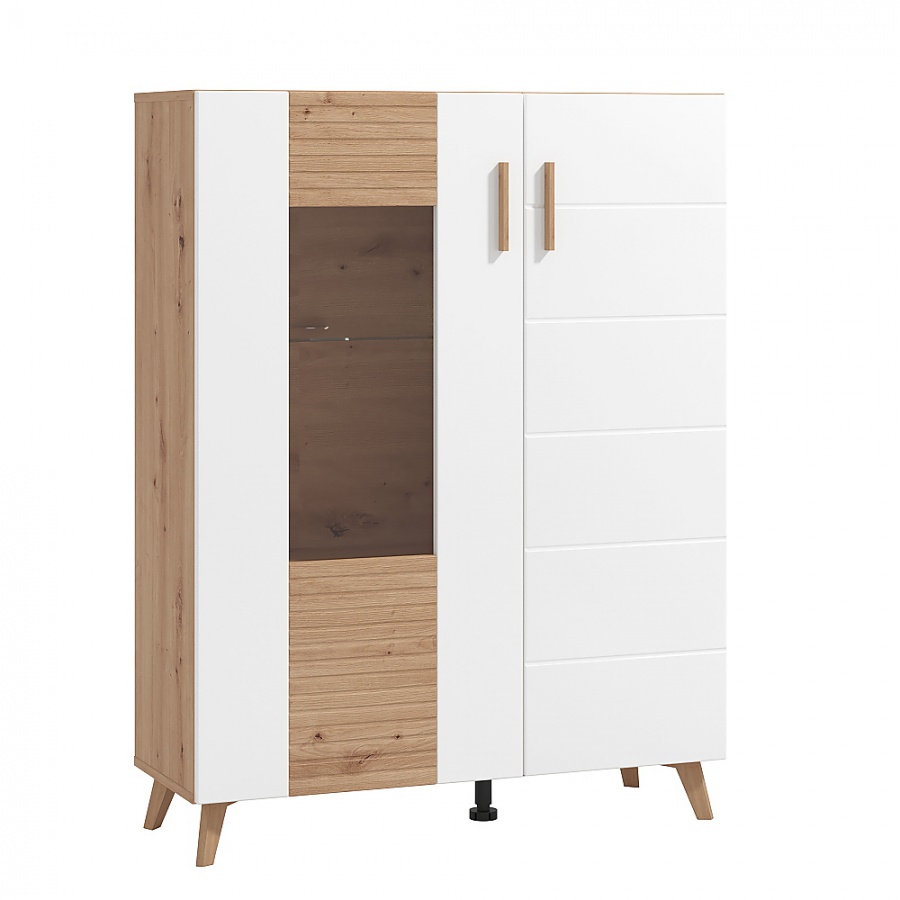 Široká vitrína bez osvetlenia jett - dub artisan/biela.

 

Vitrína s presklenou časťou cez ktorú je možné vidieť jednu sklenenú policu.

 

Rozmery širokej vitríny bez osvetlenia Jett sú 96x125,5x35cm (š, v, h).

 

Všetky produkty z kolekcie Jett nájdete nižšie v súvisiacich produktoch.