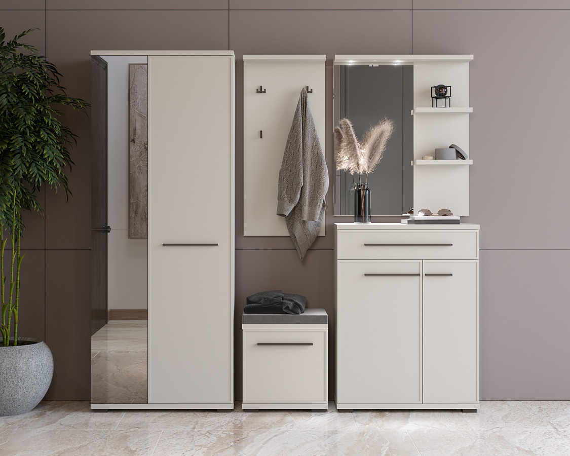 Predsieňová zostava ii baptiste - béžová.

 

Predsieňová komoda je skvelou voľbou do všetkých predsiení.

 

Malý botník ponúkne dostatok úložného priestoru na Vašu všetku obuv.

 

Premýšľate, ako vybaviť predsieň, aby bola plne funkčná, praktická, ale zároveň išla s dobou a Vy sa tak mohli chváliť nadčasovým interiérom?

 

Vešiakový panel je čím ďalej obľúbenejším prvkom domácností.

 

Nástenné zrkadlo môžete podľa ľubovôle zavesiť na akékoľvek miesto v predsieni.

 

Predsieňová zostava II sa skladá z týchto prvkov:


	Botníková komoda I Baptiste - 76x101x36cm (š, v, h)
	Malý botník s polstrovaním Baptiste - 46x53x36cm (š, v, h)
	Predsieňová skriňa so zrkadlom Baptiste - 76x194x36cm (š, v, h)
	Úzky vešiakový panel Baptiste - 46x100x17cm (š, v, h)
	Predsieňové zrkadlo s poličkami a LED osvetlením Baptiste - 76x89x17cm (š, v, h)


 

Všetky produkty z kolekcie Baptiste nájdete nižšie v súvisiacich produktoch.