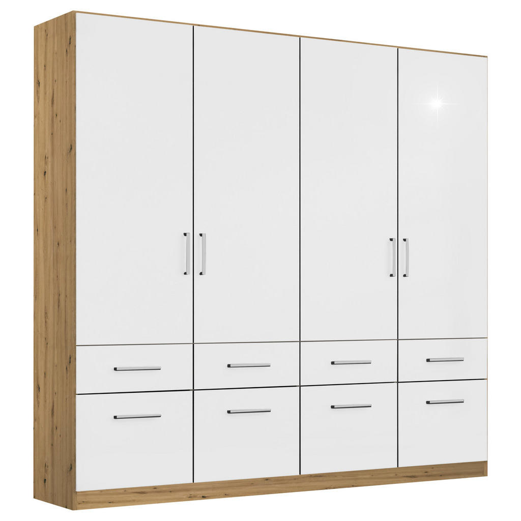 Rauch Möbel SKRIŇA S OTOČNÝMI DVERAMI, dub artisan, biela s vysokým leskom, 181/197/54 cm.