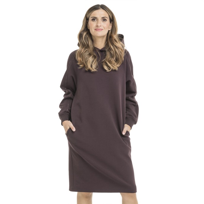 Bushman Women's long dress with hood Katla, burgundy XL.
 
 Specification:
 
 	Composition: 76% cotton, 20% polyester, 4% elastin
 	Weight: 390 g/m&sup2;
 
 GPSR here.
