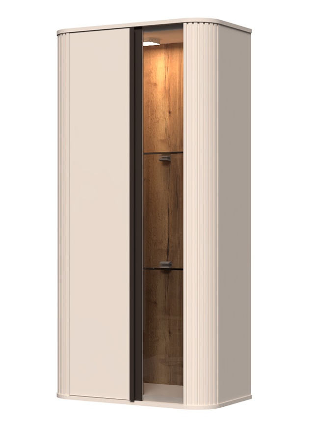 Závesná vitrína s osvetlením renfri - béžová, tabakový dub.

 


	Béžová farba doplnená o elegantný dekor tabakového duba v kašmírovom matnom laku. Prirodzene ladí s akýmkoľvek interiérom, od moderného po klasický
	Všetky pohľadové strany sú natreté UV matným lakom, čo zaisťuje luxusný mäkký povrch, ktorý pôsobí prémiovo a zároveň je odolný voči poškodeniu.
	Horný a spodný diel vitríny sú vyrobené z dvojito vylepšeného MFC materiálu lakovaného v matnom kašmírovom dekóre. Boky a čelo sú taktiež z MFC, dokonale zladené s kašmírovým matným lakom.
	Police z parsolovo hnedého skla sú nielen odolné (hrúbka 6 mm), ale aj elegantné a dokonale ladia so zvyškom vitríny.
	Pánty s mäkkým zatváraním zaistia, že otváranie a zatváranie dverí je tiché a plynulé – žiadne búchanie, žiadna nepríjemná hlučnosť.
	Hliníkový profil pozdĺž prednej časti funguje ako praktické madlo s unikátnym dekoratívnym nádychom Midnight Copper.
	Vďaka starostlivo vybraným materiálom a precíznemu spracovaniu vám táto vitrína bude slúžiť dlhé roky bez toho, aby stratila svoj pôvab.
	Integrované LED osvetlenie (3,6 W) dodáva vitríne jemné, ambientné svetlo, ktoré večer vytvorí v miestnosti príjemnú atmosféru.


 

Rozmery vitríny Renfri sú 58x117x30cm (š, v, h).

 

Všetok nábytok patriaci do kolekcie Renfri nájdete nižšie v súvisiacich produktoch.