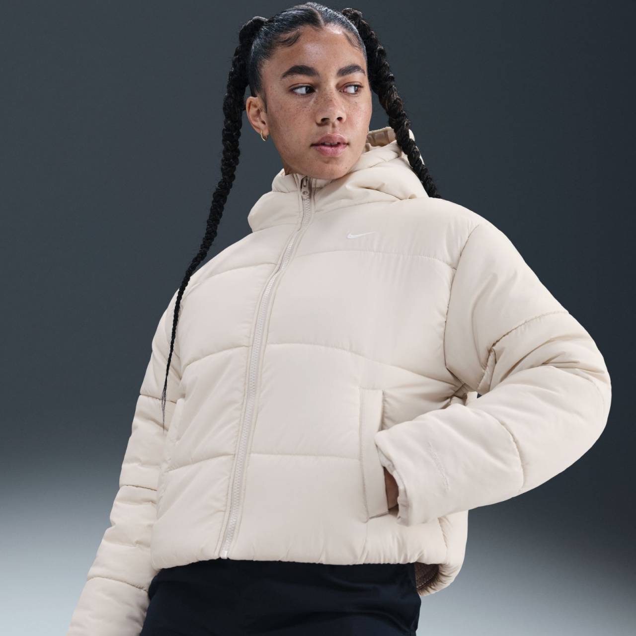 Nike Sportswear Classic Puffer Womens Therma-FIT Loose Hooded Jacket L.