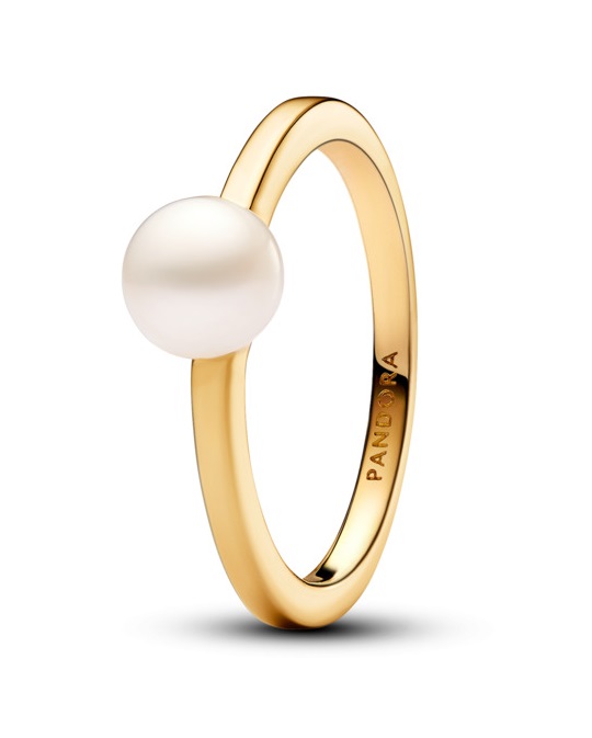 Pandora Pôvabný pozlátený prsteň s perlou Timeless Shine 163157C01 54 mm.