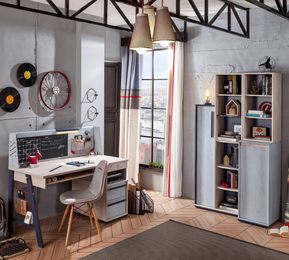 Malá pracovňa lincoln - dub/dub modrý/tmavo modrá.

 

V žiadnej pracovni nesmie chýbať písací stôl, pri ktorom budete tráviť najviac času.

 

K stolu sa umiestňuje nadstavec, ktorého súčasťou je USB s dvomi vstupmi pre nabíjanie telefónu či tabletu a LED osvetlenie, ktoré je pohyblivé a môžete s ním posúvať vpravo aj vľavo podľa potreby.

 

Do policové skrinky a malého regálu môžete uschovávať dokumenty či knihy.

 

Malá pracovňa Lincoln sa skladá z týchto prvkov:


	Veľký študentský stôl s nástavcom Lincoln - 141x116x64cm (š, v, h)
	Policová skrinka Lincoln - 39x104x46cm (š, v, h)
	Malý regál Lincoln - 39x88x32cm (š, v, h)
	Moderná knižnica Lincoln - 69x192x32cm (š, v, h)


 

Všetok nábytok patriaci do kolekcie Lincoln nájdete nižšie v súvisiacich produktoch.