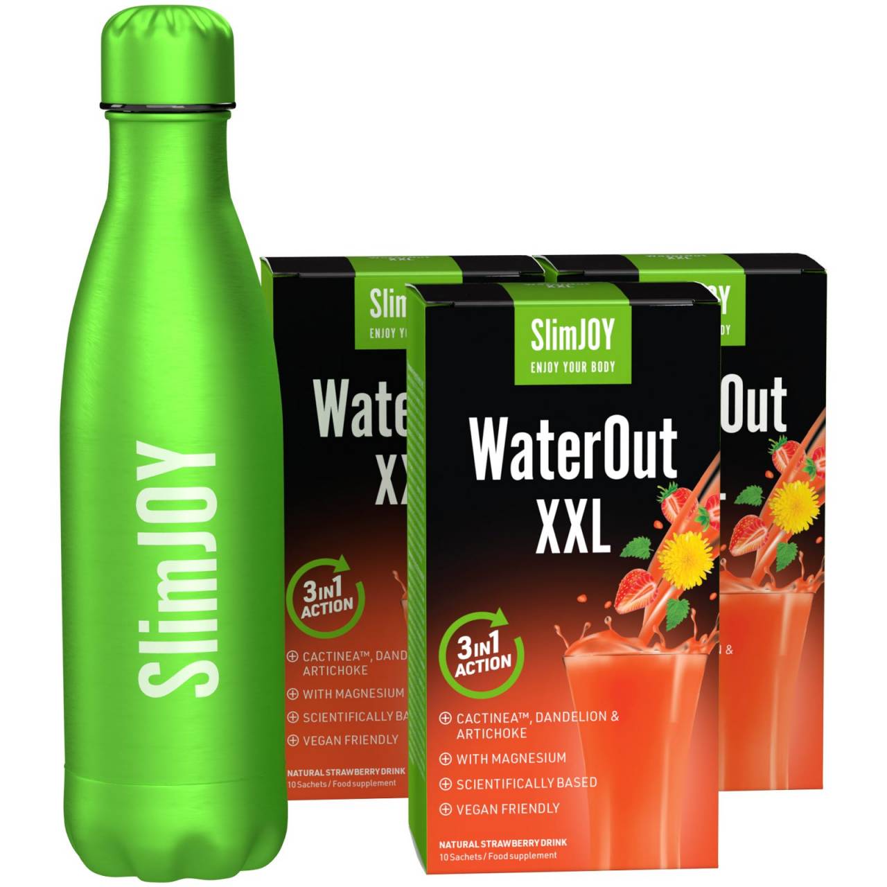 3x WaterOut XXL + GRATIS Thermo-Flasche: Tschüss Wassergewicht und Giftstoffe, hallo schlanke Linie.