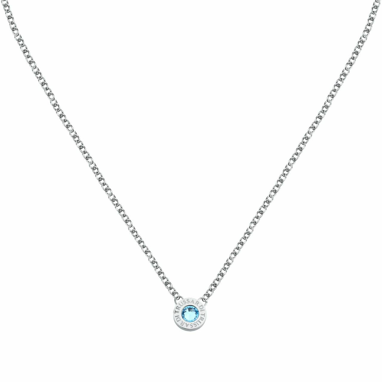 Trussardi Módny oceľový náhrdelník s modrým kryštálom T-Logo TJAXC109.