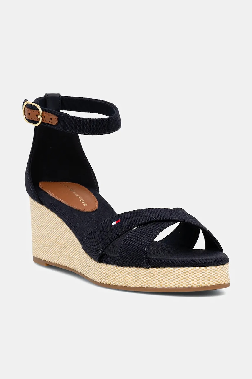 Sandále Tommy Hilfiger FLAG CRISS-CROS MID WEDGE ESPAD tmavomodrá farba, FW0FW08481.