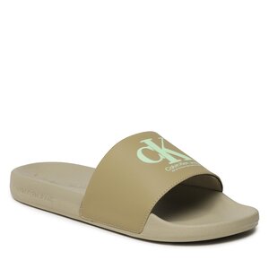 Šľapky Calvin Klein Jeans - Slide Oversized Brand YM0YM00662 Travertine 0H8.