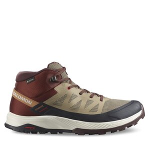 Trekingová obuv Salomon - Outrise Mid Gtx L47143700 Safari/Burnt Henna/Fiery Red.