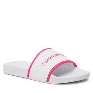 Šľapky Calvin Klein Jeans - Institutional Slide YW0YW00594 White/Raspberry Sorbet 01W.