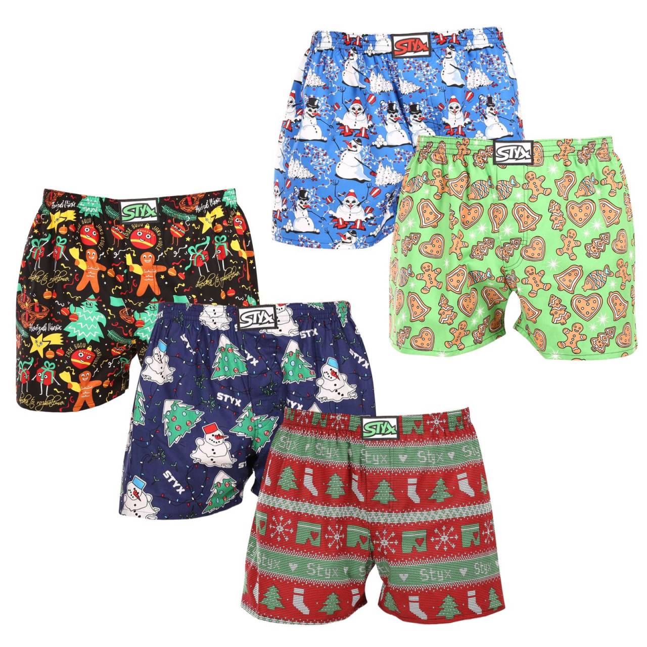 5PACK Caleçons pour hommes Styx art caoutchouc classique multicolour (5A1408134) L.
Offrez-vous du style et du confort avec les shorts pour hommes Styx aux couleurs vives et aux motifs originaux.
Matière souple pour un confort tout au long de la journée
Le short Styx est fabriqué en 100 % coton, ce qui lui confère douceur et respirabilité, même lorsqu'il est porté toute la journée.
Un design original et une coupe confortable
Le short Styx apportera de la gaieté et un style unique à votre garde-robe grâce à ses couleurs audacieuses et ses imprimés originaux.
Pourquoi acheter des shorts Styx ?

Fabriqués en République tchèque, ils mettent l'accent sur la qualité et la précision.


Matière 100 % coton pour plus de douceur et de confort.


Des dessins originaux et amusants qui vous démarqueront.

La qualité de la République tchèque, c'est le sous-vêtement Styx.
Les sous-vêtements Styx sont entièrement fabriqués en République tchèque.
Comment entretenir les shorts Styx
Pour préserver la qualité et le confort de vos shorts, suivez les conseils suivants :

Blanchisserie: Laver à une température maximale de 30 °C pour conserver l'intensité des couleurs et la douceur du coton.


Séchage: Nous ne recommandons pas de les sécher dans le sèche-linge, mais plutôt de les laisser sécher à l'air libre.


Repassage: Pour un aspect plus lisse, vous pouvez repasser le short à basse température.

Conseil : Devenez un expert de l'entretien de la lingerie grâce aux conseils de notre article et donnez à vos pièces préférées le soin qu'elles méritent.