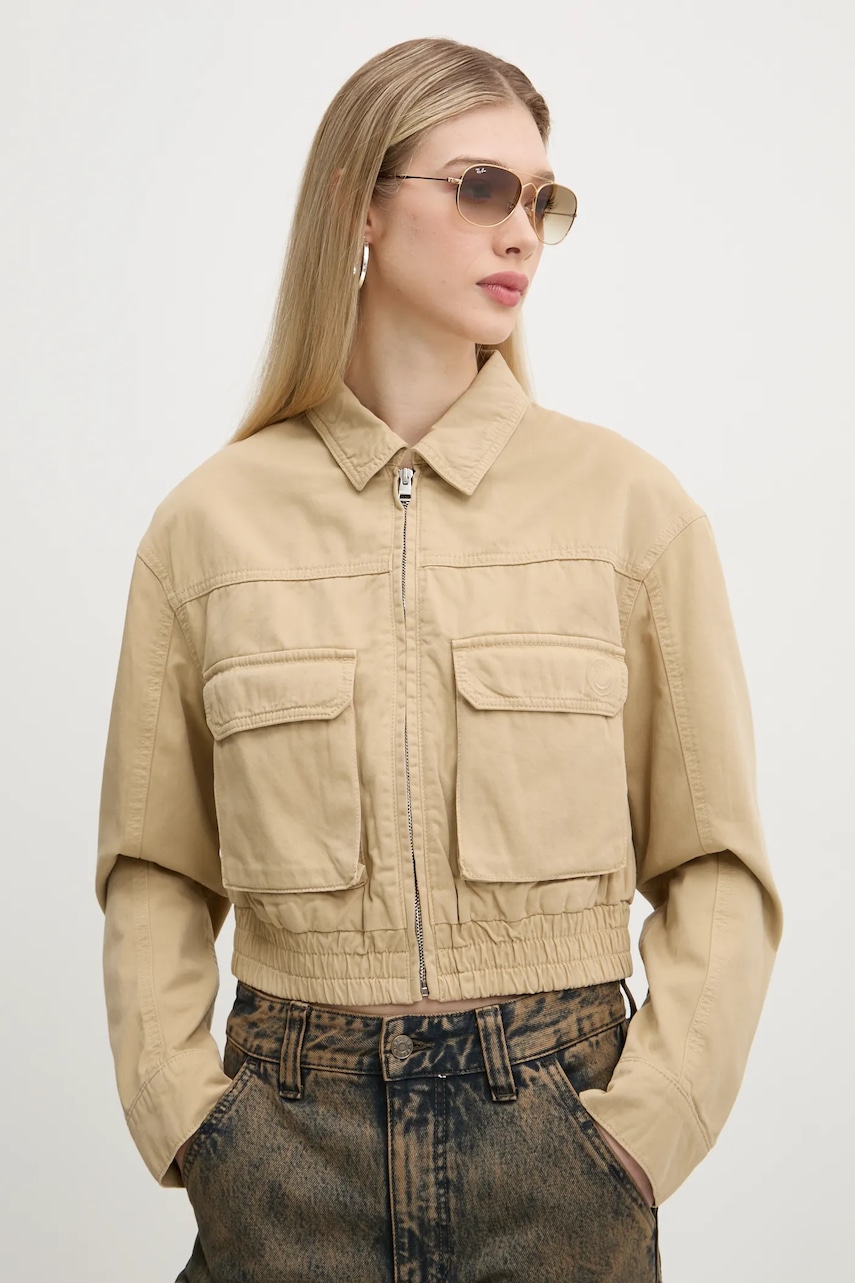 Rifľová bunda Hugo Blue dámska, béžová farba, prechodná, oversize, 50530800.