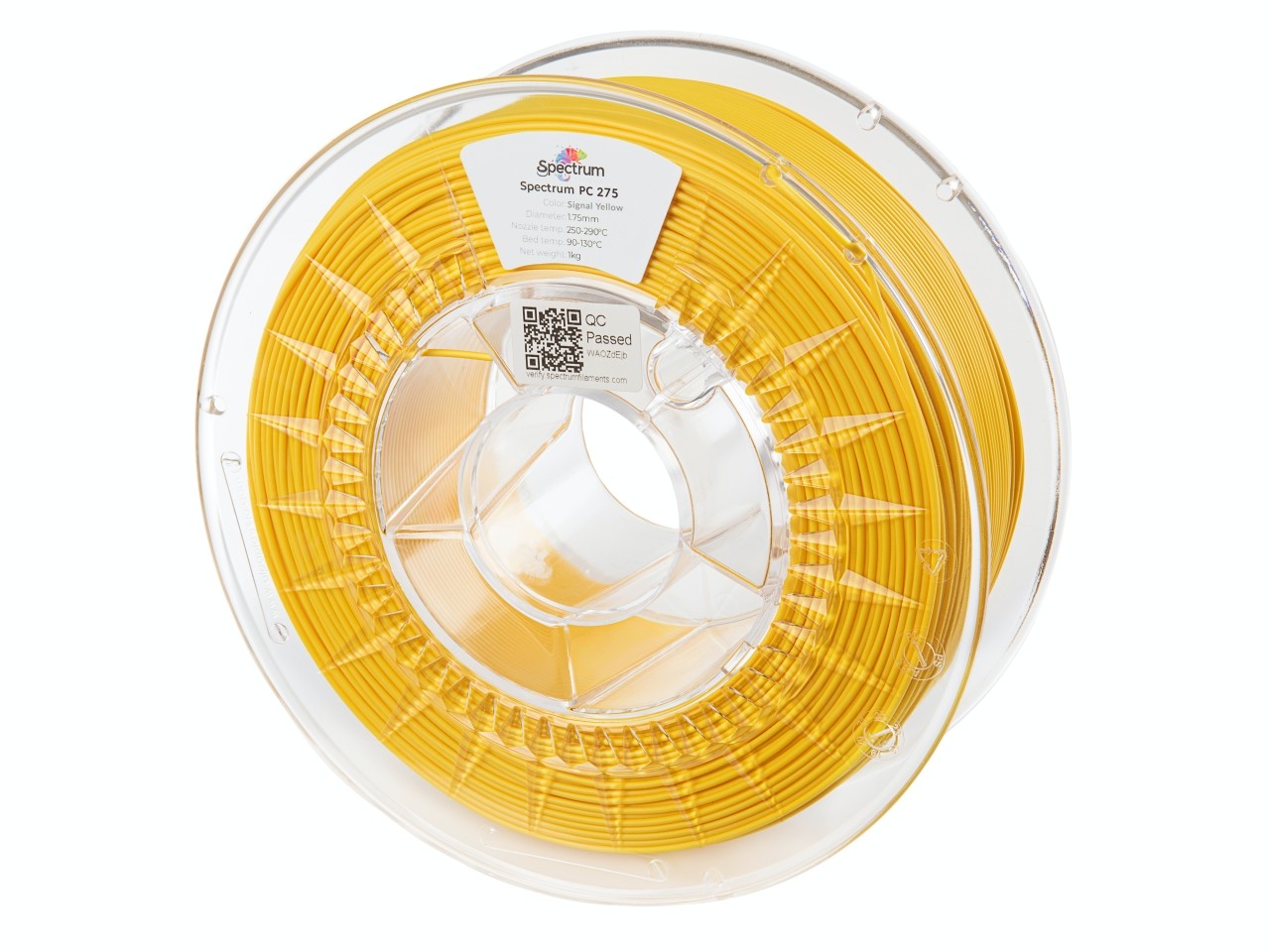 Spectrum 81013 3D filament, PC 275, 1,75mm, 1000g, SIGNAL YELLOW.
Vlastnosti materiálu

vysoká rázová pevnosť a odolnosť
vynikajúce mechanické vlastnosti
potlačiteľné pri vysokých rýchlostiach
Rozmerová stabilita
tepelná odolnosť HDT B – 139 °C
teplota mäknutia vikatu – 150 °C
znížený faktor zmrštenia
všestranné použitie



Aplikácie

prototypovanie
funkčné komponenty
elektronické súčiastky
automobilové komponenty
športové vybavenie
mechanické súčiastky