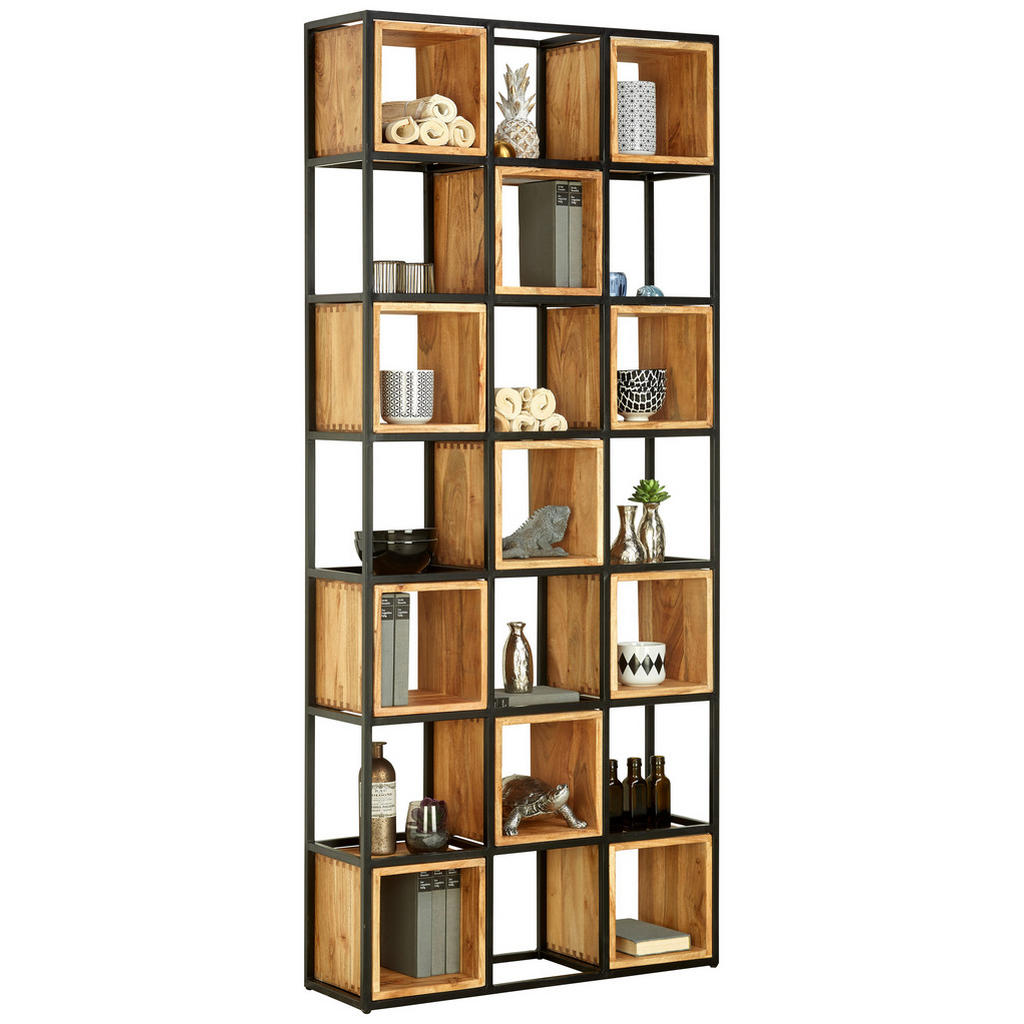Ambia Home REGÁL, čierna, farba akácie, železo, akácia, 78/180/24 cm.