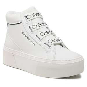 Sneakersy Calvin Klein Jeans - Flatform Mid Branded Laces YW0YW00869 White/Black 0K4.