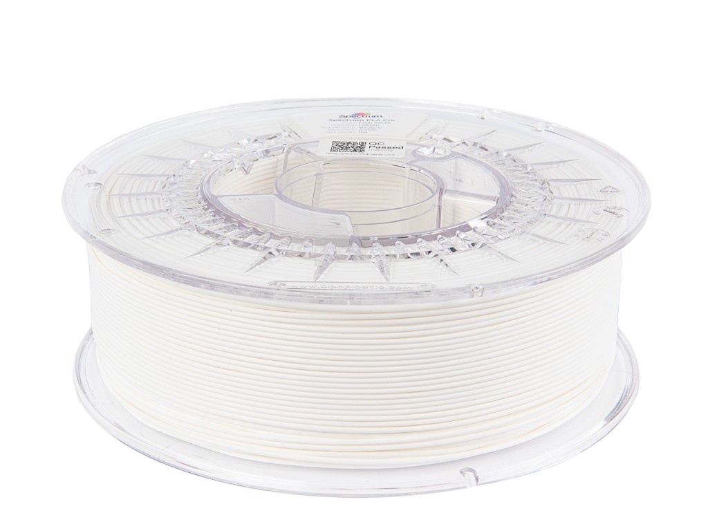 Spectrum 80102 3D filament, PLA Pro, 1,75mm, 1000g, polar white.
Vlastnosti materiálu

alternatíva k materiálom na báze styrénu
zvýšená teplotná odolnosť po tepelnom spracovaní (až do 85 °C)
lepšia priľnavosť medzi vrstvami
dvojnásobná rázová pevnosť oproti štandardnému ABS po tepelnom spracovaní
ľahké oddelenie predmetu od stola
vysoká pevnosť porovnateľná s výtlačkami z ABS
žiadne zmršťovanie po ochladení
možnosť dokonalého bočného povrchu



Aplikácie

funkčné prototypovanie
funkčné nástroje
dizajn a výzdoba interiérov
prototypovanie priemyselných návrhov pre vizualizáciu konceptov