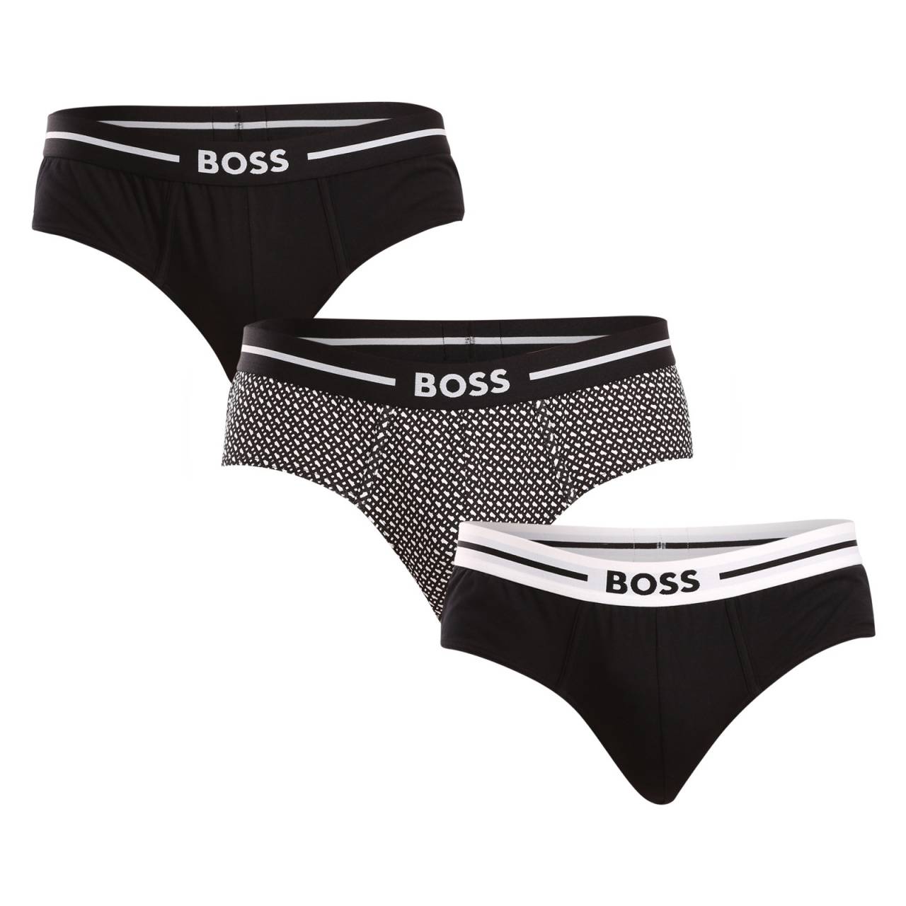 3PACK slip homme BOSS multicolore (50520164 962) L.
Les slips pour hommes BOSS offrent une combinaison idéale de style, de confort et de qualité.
Matériau confortable pour une utilisation tout au long de la journée
Les slips BOSS en coton et élasthanne allient douceur naturelle, respirabilité et flexibilité.
Un design simple pour l'homme moderne
L'élégant design minimaliste dans des tons classiques est complété par une ceinture aux détails subtils.
Pourquoi les slips BOSS ne devraient pas manquer dans votre garde-robe

Matière première avec une touche d'élasthanne: Confortable sur le corps, il s'ajuste bien et garde sa forme.
Design élégant et moderne : Un look décent mais distinctif.
Coupe confortable pour un usage quotidien: Le choix idéal pour les hommes qui recherchent la qualité sans compromis.

Tous les hommes élégants aimeront les sous-vêtements BOSS
La marque BOSS, issue du célèbre fabricant de vêtements Hugo Boss, est une ligne de produits destinée aux hommes qui aiment les articles de qualité et les looks intemporels.
Comment entretenir les slips BOSS pour hommes ?
Pour que vos sous-vêtements préférés durent longtemps, nous vous recommandons de suivre les conseils d'entretien suivants.

Blanchisserie : Laver à 40 °C, de préférence à l'envers pour prolonger la durée de vie du caoutchouc et des couleurs.
Séchage : Les slips peuvent être séchés en toute sécurité dans le sèche-linge à basse température.
Repassage : Vous pouvez les repasser sur une température plus basse, adaptée au coton, mais évitez toujours le contact direct entre le fer à repasser et le caoutchouc.

Conseil : Vos sous-vêtements préférés méritent un traitement en douceur.