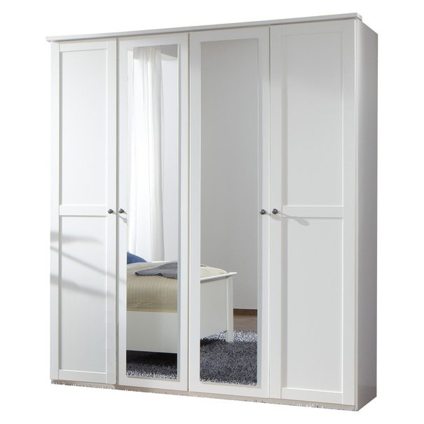 Sconto Šatníková skriňa CHASE biela, 4 dvere, 2 zrkadlá.