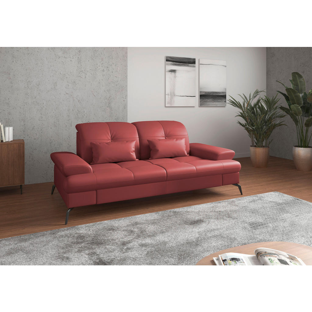Sit & More TROJMIESTNA POHOVKA, červená, kombinácia pravá koža/látka.