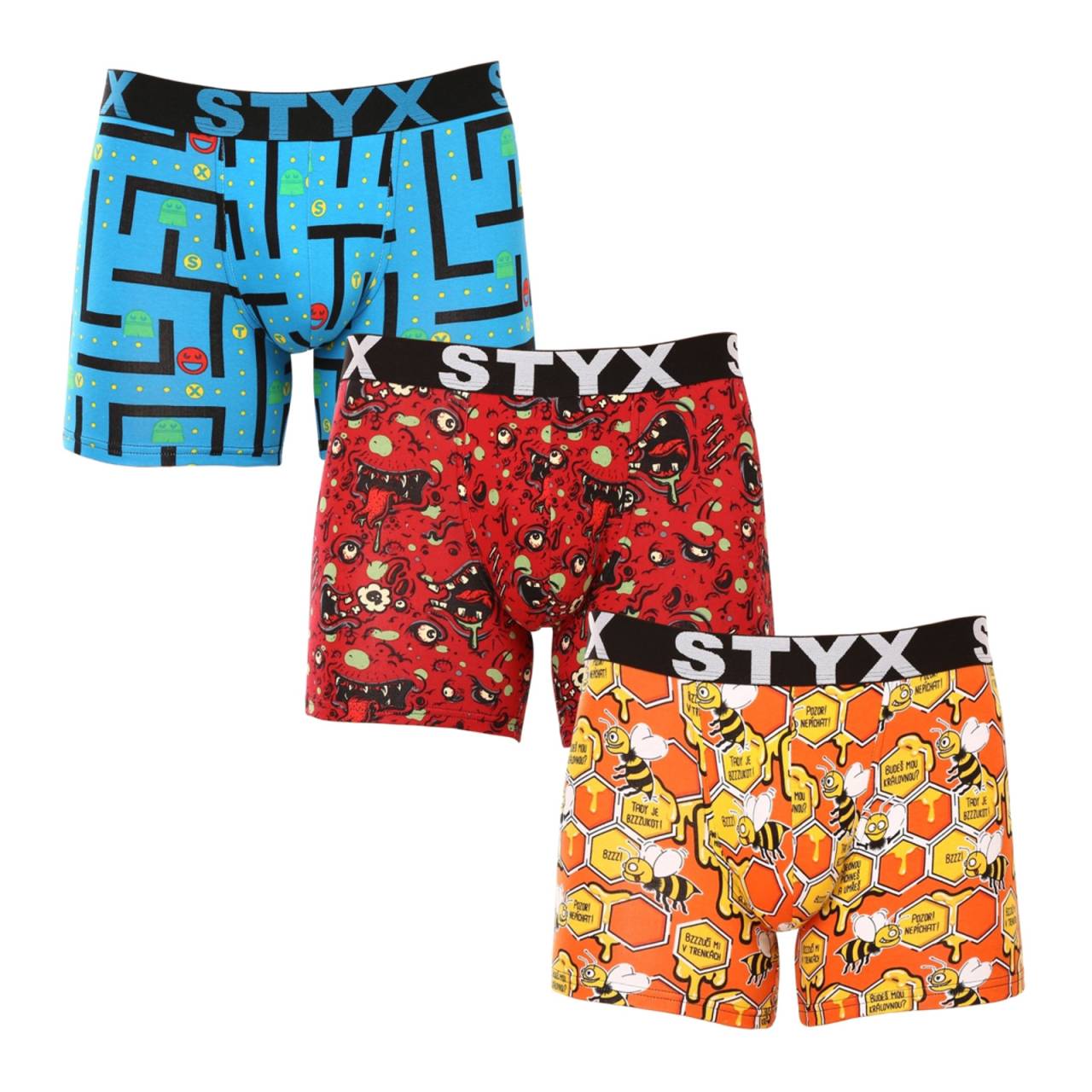 3PACK pánske boxerky Styx long športová guma viacfarebné (3U12914) M, trenky.
Vneste do svojho šatníka nádych originality s pánskymi boxerkami Styx.
Kvalitný materiál a dokonalý strih
Boxerky Styx sú vyrobené z kvalitnej bavlny s prímesou elastanu.
Športový elastický materiál pre maximálne pohodlie
Priliehavé boxerky majú v páse športovú gumu s logom, ktorá nielenže skvele vyzerá a dodáva spodnej bielizni moderný vzhľad, ale zároveň udrží všetko na svojom mieste bez nepríjemného zaškŕňania.
Prečo si boxerky Styx zamilujete na prvé vyskúšanie

Originálny dizajn.


Maximálne pohodlie vďaka kvalitným materiálom.


Tkaná guma a maximálne pohodlie.

Veselá spodná bielizeň Styx vám zaručene zdvihne náladu
Spodná bielizeň Styx hýriaca farbami vám zaručene rozžiari deň a stane sa vaším obľúbeným partnerom v nepohodlí.
Ako sa starať o boxerky Styx
Aby vám boxerky vydržali čo najdlhšie, dodržiavajte tieto pokyny:

Pranie: Boxerky perte pri maximálnej teplote 30 °C.


Sušenie: Odporúčame sušenie na vzduchu alebo v bubnovej sušičke pri nízkej teplote, aby sa nepoškodil elastan.


Žehlenie: V prípade potreby žehlite pri nízkej teplote, najlepšie naruby, aby ste nepoškodili potlač.

Tip: Nájsť ten správny kus spodnej bielizne, ktorý vám dokonale padne, môže byť náročné.