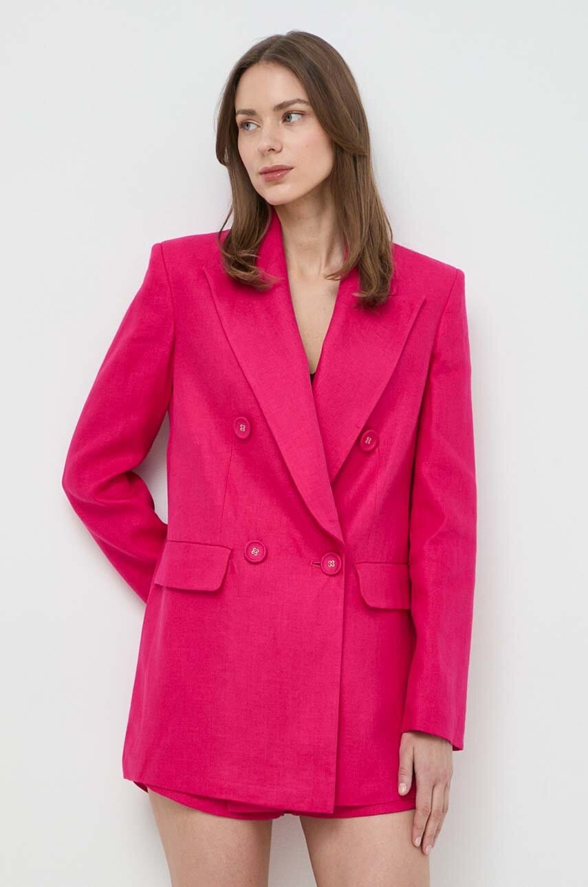 Ľanové sako Luisa Spagnoli VELINA ružová farba, dvojradové, jednofarebné, 540685.