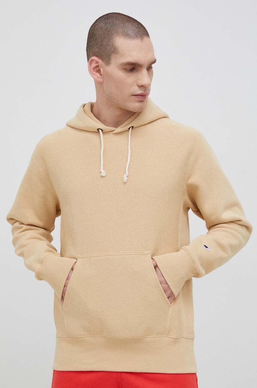Mikina Champion pánska, béžová farba, s kapucňou, melanžová.