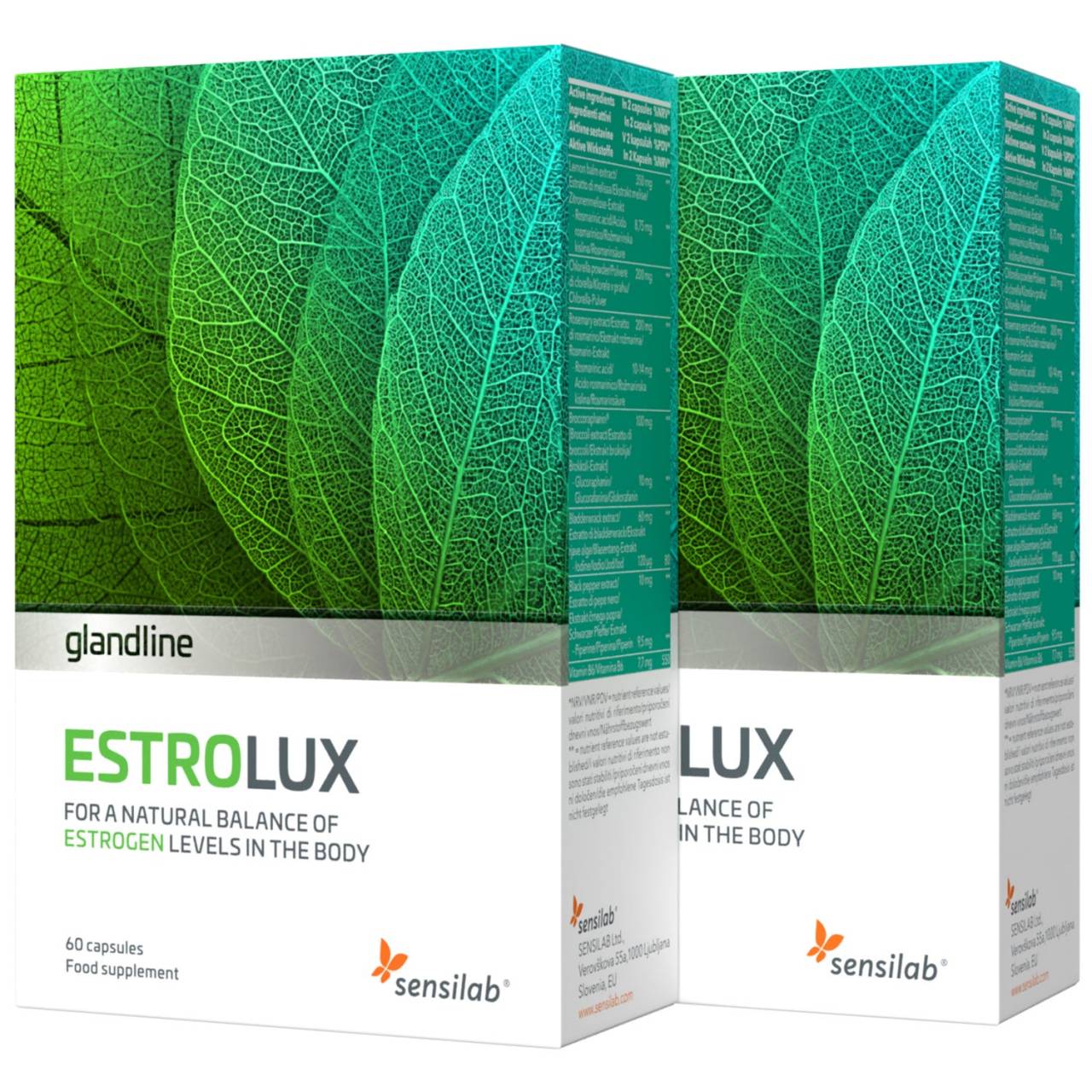 EstroLux 2-Pack | Til hormonel balance og østrogen detox | 100% naturlige - 7 stærke ingredienser (uden soja) | 2x60 kapsler til 60 dage | Sensilab.