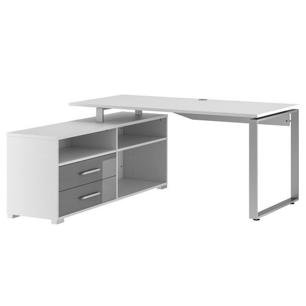 Sconto Rohový písací stôl SPOKE biela/sivá.