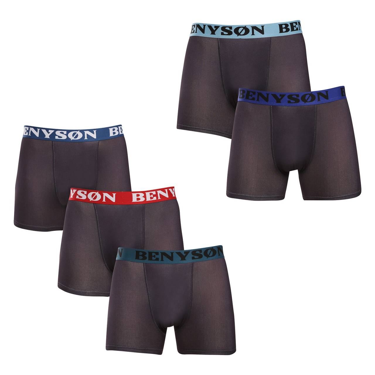 5PACK pánske boxerky Benysøn čierné (7124) XXL, trenky.
Doprajte si luxusný pocit pri každej príležitosti s pánskymi boxerkami Benysøn, ktoré kombinujú elegantný dizajn a vynikajúci komfort.
Prémiový materiál pre náročných mužov
Pánske boxerky Benysøn sú vyrobené z inovatívnej zmesi viskózy a bavlny s elastanom.
Moderný strih s dlhšími nohavicami
Dlhší strih nohavíc poskytuje lepšiu stabilitu a pohodlie pri pohybe.
Prečo vyskúšať boxerky Benysøn

Hladká mäkká viskóza: Príjemná na dotyk a vynikajúca pri odvádzaní vlhkosti.
Dlhšie nohavice: Zabezpečujú lepšiu stabilitu a pohodlie pri pohybe.
Štýlový tkaný elastický pás: Drží na mieste a dodáva boxerkám športový vzhľad.

Spodná bielizeň Benysøn pre náročných mužov
Benysøn je značka, ktorá sa zameriava na to najdôležitejšie – pohodlie, kvalitu a štýl v každodennej jednoduchosti.
Ako sa starať o boxerky Benysøn
Aby vaše obľúbené boxerky zostali dlho v perfektnom stave, odporúčame dodržiavať tieto pokyny na údržbu.

Pranie: Boxerky perte na 30 °C, ideálne naruby.
Sušenie: Sušenie v sušičke sa neodporúča – vysoké teploty môžu poškodiť štruktúru vlákien.
Žehlenie: Nežehlite – viskóza a elastan nepotrebujú žehlenie a teplo by ich mohlo poškodiť.

Tip: Vaše obľúbené spodné prádlo si zaslúži šetrné zaobchádzanie.