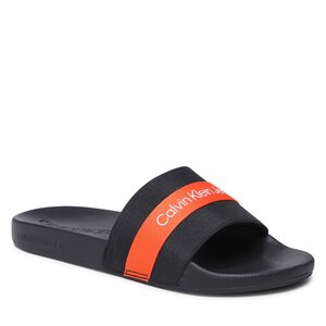 Šľapky Calvin Klein Jeans - Slide Webbing YM0YM00663 Black/Orange 0JH.