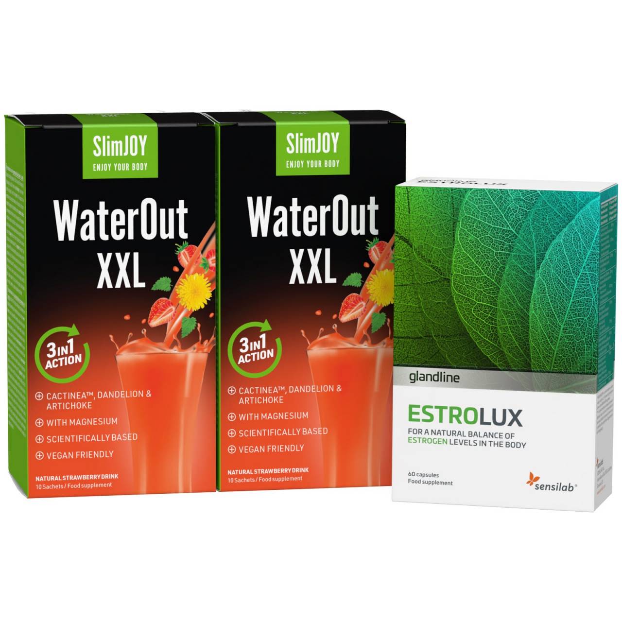 Pack Equilíbrio Slim - Ajuda a eliminar o excesso de estrogénio, eliminar toxinas e líquidos - 2xAquaSlim e EstroLux Forte - Sensilab.