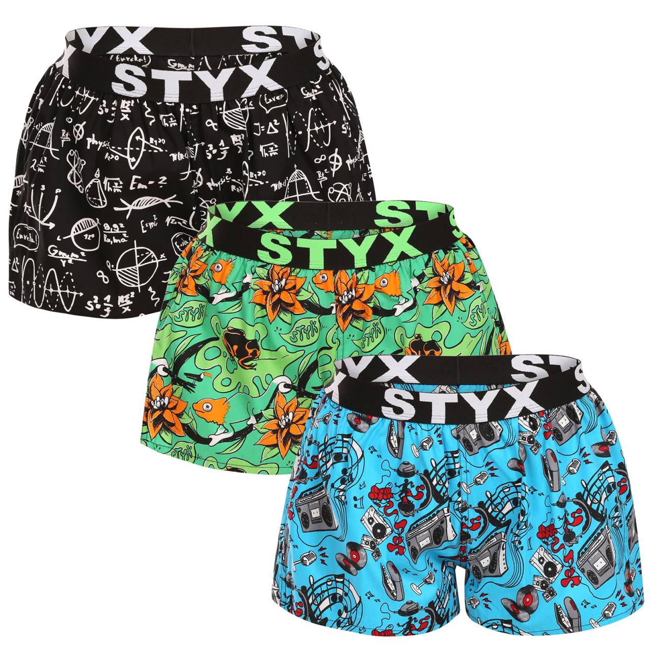 3PACK dámske trenky Styx art športová guma viacfarebné (3T15782) L, trenírky.
Hľadáte pohodlné a štýlové šortky, ktoré vám určite zlepšia náladu?
Kvalitný materiál na každodenné nosenie
Dámske šortky Styx Art sú vyrobené zo 100 % bavlny.
Veselý dizajn a pohodlný strih
Dámske šortky Styx sú dokonale funkčné a štýlové.
Prečo si zamilujete dámske šortky Styx?

100 % bavlna: Priedušné, mäkké a príjemné na dotyk.
Veselý dizajn: Originálne a hravé vzory v žiarivých farbách rozžiaria váš deň.
Voľný strih pre maximálne pohodlie: Ideálne na spanie a na doma.
Vytkávaná guma v páse: Netlačí a dobre sedí.
Vyrobené v Českej republike: Česká kvalita a precízne spracovanie.

Spodná bielizeň Styx je jednou z najobľúbenejších
Česká značka Styx je medzi zákazníkmi známa najmä vďaka svojej spodnej bielizni s neotrelými vzormi vo výrazných farbách.
Ako sa starať o svoje obľúbené šortky Styx?
Aby vaše nové šortky vydržali dlho v perfektnom stave, odporúčame dodržiavať tieto tipy.

Pranie: Odporúčané na 30 °C, aby sa zachovala mäkkosť a kvalita potlače.
Sušenie: Sušenie v bubnovej sušičke: Nie je vhodné sušiť v bubnovej sušičke, uprednostnite sušenie na vzduchu.
Žehlenie: Áno, pri nižšej teplote (odporúčame žehliť naruby).

Tip: Nájsť ten správny kus spodnej bielizne, ktorý vám dokonale padne, môže byť náročné.