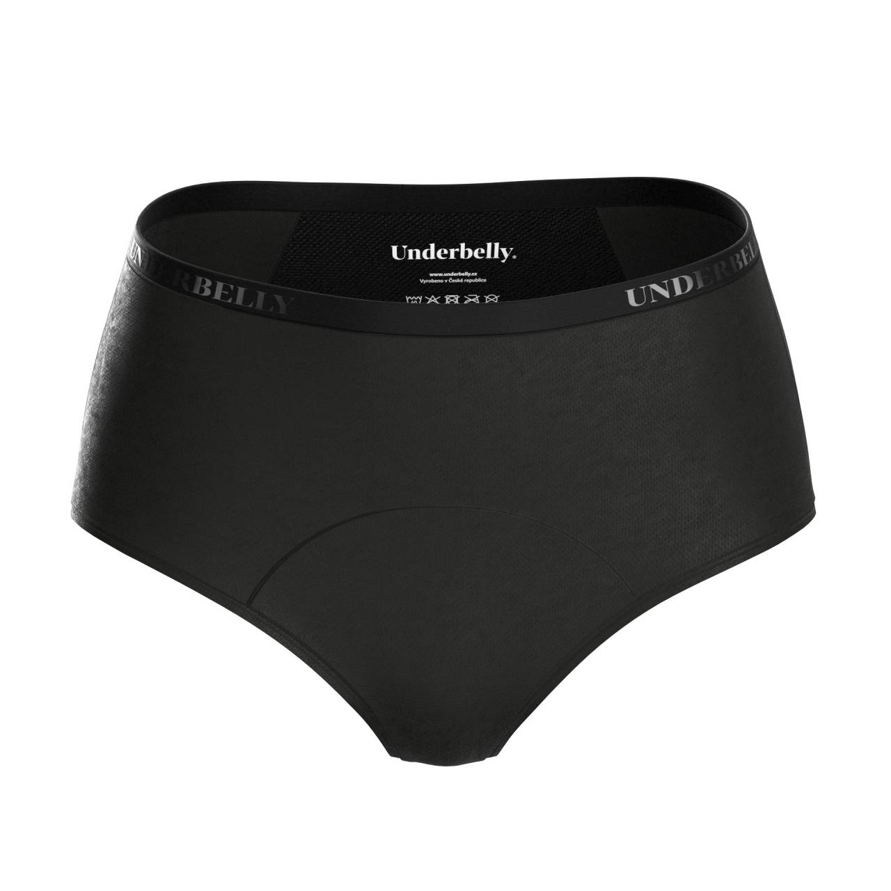 Menštruačné nohavičky Underbelly Classi čierne (CLASSI-CE-EM-3-PAD) M.
Objavte nohavičky Underbelly na obdobie menštruácie v klasickom strihu s vysokým pásom, navrhnuté tak, aby vám poskytli maximálne pohodlie, istotu a štýl v jednom.
Pohodlný materiál pre vaše pohodlie
Menštruačné nohavičky
Underbelly sú vyrobené zo zmesi polyamidu a elastanu.
Vyšší pás vám dodáva pocit istoty
Nohavičky Underbelly majú klasický strih s vyšším pásom, perfektne sedia a opticky tvarujú vašu postavu.
Prečo vyskúšať nohavičky Underbelly

Luxusný vzhľad a neviditeľný strih: Hladký materiál sa prispôsobí telu a hodí sa pod akékoľvek oblečenie.
Spoľahlivá štvorvrstvová ochrana: Antibakteriálne, absorpčné a priedušné riešenie pre úplnú istotu.
Pohodlné a ľahké na každodenné nosenie: Nebudete ich chcieť vyzliecť ani po skončení menštruácie.

Underbelly pre pohodlné obdobie
Značka Underbelly sa špecializuje na menštruačné spodné prádlo, ktoré sa vyrába výlučne v Českej republike a spája spoľahlivosť, pohodlie a moderný dizajn.
Ako správne starať o menštruačné nohavičky Underbelly

Pred prvým použitím: Predtým, ako si nové menštruačné nohavičky alebo plavky oblečiete po prvýkrát, je potrebné ich vyprať – buď ručne, alebo v práčke na jemný program pri 40 °C.
Po každom použití: Najskôr spodnú bielizeň dôkladne opláchnite studenou vodou.
Pranie: Po opláchnutí môžete nohavičky alebo plavky prať v práčke – ideálne v ochrannom vrecku, na jemný cyklus pri 40 °C.
Sušenie: Menštruačné spodné prádlo by sa nemalo sušiť v sušičke ani na radiátore.
Žehlenie: Nehlaďte nohavičky ani plavky.

Tip: Keď nájdete menstruačné spodné prádlo, ktoré vám sedí a vyhovuje, zaslúži si tú najlepšiu starostlivosť.