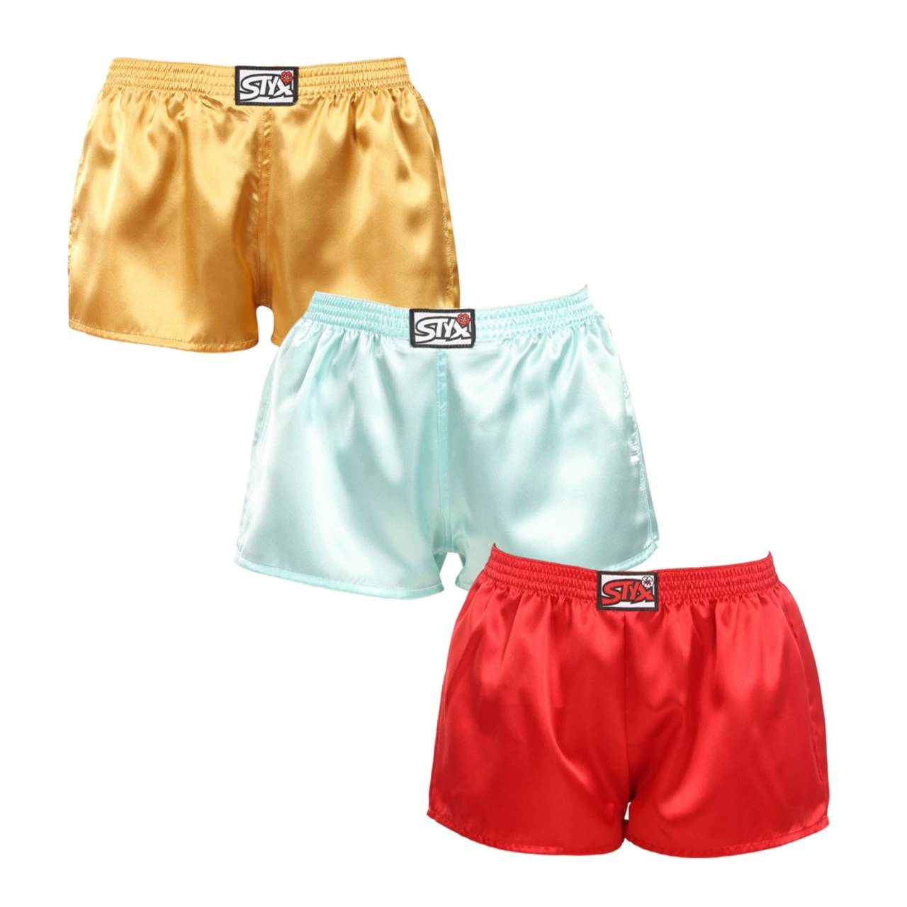 3PACK dámske trenky Styx klasická guma saténové viacfarebné (3L06352) XL, trenírky.
Doprajte si jedinečný pocit luxusu a pohodlia s dámskymi saténovými šortkami Styx!
Kvalitný materiál pre maximálne pohodlie
Dámske šortky Styx sú vyrobené z príjemného saténového materiálu, ktorý zaručuje ľahkosť, mäkkosť a jemný chladivý účinok na pokožku.
Zvodný dizajn a precízne české spracovanie
Dámske šortky Styx sú navrhnuté v jednoduchom, ale účinnom strihu, ktorý vám poskytne absolútnu voľnosť pohybu.
Prečo si zamilujete saténové šortky Styx?

Luxusný saténový materiál: Mäkký, ľahký a príjemne chladivý na pokožke.
Štýlový dizajn: Pre elegantný a sebavedomý vzhľad.
Pohodlný strih: Ideálne na spanie, domáce nosenie alebo voľnočasové aktivity.
Klasická guma s logom Styx: Skvele padne a netlačí.
Vyrobené v Českej republike: Precízne spracovanie a záruka kvality

Spodná bielizeň Styx je jednou z najobľúbenejších
Česká značka Styx je medzi zákazníkmi známa najmä vďaka svojej spodnej bielizni s neotrelými vzormi vo výrazných farbách.
Ako sa mám starať o svoje šortky Styx?
Aby vaše obľúbené saténové šortky vydržali dlho v skvelom stave, odporúčame dodržiavať tieto rady:

Pranie: Odporúčame prať pri teplote 30 °C, aby si šortky zachovali svoj jemný lesk a mäkkosť.
Sušenie: Neodporúčame sušenie v bubnovej sušičke, aby nedošlo k poškodeniu vlákien.
Žehlenie: V prípade potreby môžete šortky žehliť pri nízkej teplote.

Tip: Vaša obľúbená spodná bielizeň si zaslúži šetrné zaobchádzanie.