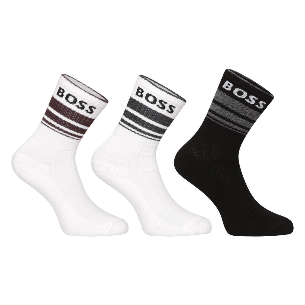 3PACK ponožky BOSS viacfarebné (50515143 962) L.
Doprajte si luxusné pohodlie a nadčasový štýl s vysokými ponožkami BOSS.
Kvalitný materiál pre celodenné pohodlie
Ponožky BOSS sú vyrobené zo zmesi bavlny a umelých vlákien.
Vysoký strih a atraktívny vzhľad
Moderný vysoký dizajn ponožiek BOSS dodá vášmu oblečeniu moderný vzhľad a na prvý pohľad dá jasne najavo, že sa v móde vyznáte.
Prečo by vám ponožky BOSS nemali chýbať v šatníku

Luxusná kombinácia materiálov: Mäkká bavlna v kombinácii s odolnými a pružnými umelými vláknami zaisťuje pohodlie a trvanlivosť.
Moderný a nadčasový dizajn: Vhodné k formálnemu aj ležérnemu oblečeniu.
Vysoký strih pre extra ochranu a pohodlie: Ideálne do tenisiek a vyššej obuvi a chladnejšieho počasia.

Spodná bielizeň BOSS je obľúbená u všetkých štýlových mužov.
Značka BOSS sa oddelila od známeho výrobcu oblečenia Hugo Boss ako línia výrobkov pre mužov, ktorí majú radi kvalitné kúsky a nadčasový vzhľad.
Ako sa starať o ponožky BOSS
Aby ste sa uistili, že vaše ponožky zostanú dlho v skvelom stave, odporúčame dodržiavať tieto tipy.

Pranie: Per ponožky na maximálnu teplotu 40 °C.
Sušenie: Ponožky nie sú vhodné do sušičky.
Žehlenie: Nežehli.

Tip: Nájsť ten správny kus spodnej bielizne, ktorý vám dokonale padne, môže byť náročné.