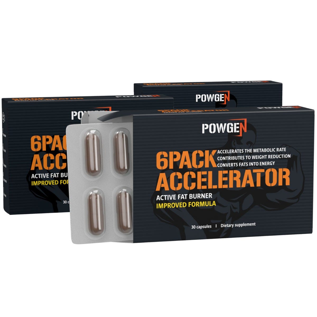 6Pack Accelerator | 1+2 GRATIS | Attacca il grasso addominale con una precisione da raggio laser | 3x 30 capsule | PowGen.