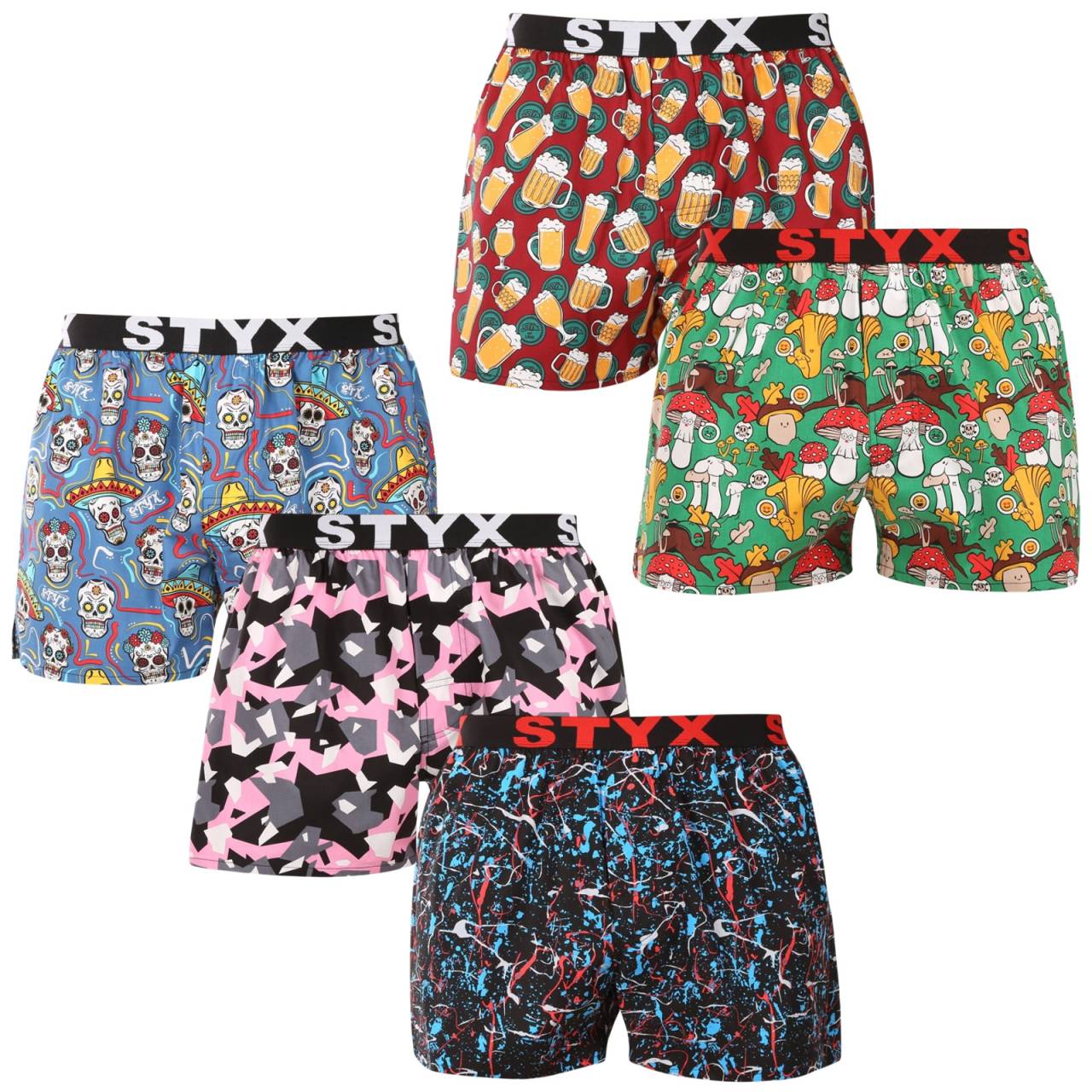 5PACK pánske trenky Styx art športová guma viacfarebné (5B1845680) XL, trenírky.
Hľadáte šortky, ktoré v sebe spájajú pohodlie, originalitu a kvalitné spracovanie?
Kvalitný materiál pre maximálne pohodlie
Šortky Styx sú vyrobené zo 100 % bavlny, čo znamená, že sú priedušné, ľahké a príjemné na dotyk.
Štýlový vzhľad a funkčný strih
Vďaka voľnejšiemu strihu vám šortky poskytujú maximálnu voľnosť pohybu, čo oceníte nielen počas dňa, ale aj pri športových aktivitách.
Prečo si šortky Styx zamilujete?

100% bavlna pre skvelý komfort: Priedušný a príjemný materiál.
Česká kvalita: Šortky sú kompletne vyrobené v ČR.
Voľný strih pre maximálne pohodlie: Ideálne na každodenné nosenie a relaxáciu.
Štýlové vzory: Žiadna nuda v šuplíku, ale poriadna dávka originality a štýlu.

Česká značka Styx ponúka zábavu a prvotriednu kvalitu
Spodnú bielizeň Styx si obľúbia najmä tí, pre ktorých je dôležitá individualita.
Ako sa o ne starať?
Aby vám šortky vydržali ako nové, odporúčame dodržiavať tieto pokyny.

Pranie: Perte v práčke pri teplote 30 °C, aby si bavlna zachovala svoju mäkkosť.
Sušička: Trenírky nie je vhodné sušiť v sušičke, radšej nechaj uschnúť voľne na vzduchu.
Žehlenie: Trenírky môžeš žehliť na strednú teplotu, aby sa materiál nepoškodil.

Tip: Staňte sa expertom na údržbu spodnej bielizne vďaka tipom v našom článku a doprajte svojim obľúbeným kúskom starostlivosť, akú si zaslúžia.