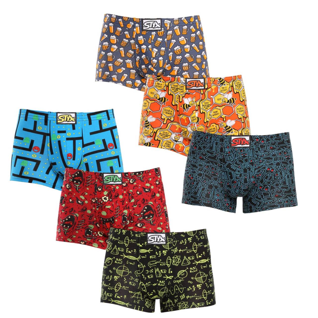 6PACK Boxers para hombre Styx art classic goma multicolor (6Q12697124) L.
¿Busca ropa interior que le distinga de los demás y le proporcione al mismo tiempo la máxima comodidad?
Material de primera calidad para un tacto perfecto
Estos calzoncillos bóxer están confeccionados con una mezcla de algodón y elastano que proporciona la combinación ideal de comodidad y elasticidad.
Diseño único y corte práctico
Los calzoncillos Styx Art tienen un estampado atrevido y divertido que no te defraudará.
Por qué deberías probar los calzoncillos Styx

Impresión original: Un diseño excepcional que no encontrará en ningún otro sitio.
Material de calidad: Mezcla de algodón y elastano cómoda, transpirable y flexible.
Ajuste cómodo: Goma clásica para un ajuste perfecto.
Producción checa: Fabricación precisa y alta calidad.

La ropa interior Styx es una de las más populares
La marca checa Styx es conocida entre los clientes sobre todo por sus pantalones cortos con estampados novedosos en colores atrevidos.
¿Cómo cuidar tus bóxers Styx?
Para que tus calzoncillos favoritos duren mucho tiempo en buen estado, te recomendamos que sigas estos consejos:

Lavandería: Se recomienda lavar a 30 °C para conservar el color y la calidad del material.
Secado: No secar en secadora, para que los calzoncillos bóxer conserven su elasticidad y la resistencia de las fibras.
Planchado: Se puede planchar a fuego lento, preferiblemente del revés.

Consejo: Encontrar la prenda interior adecuada que se adapte perfectamente a ti puede ser todo un reto.