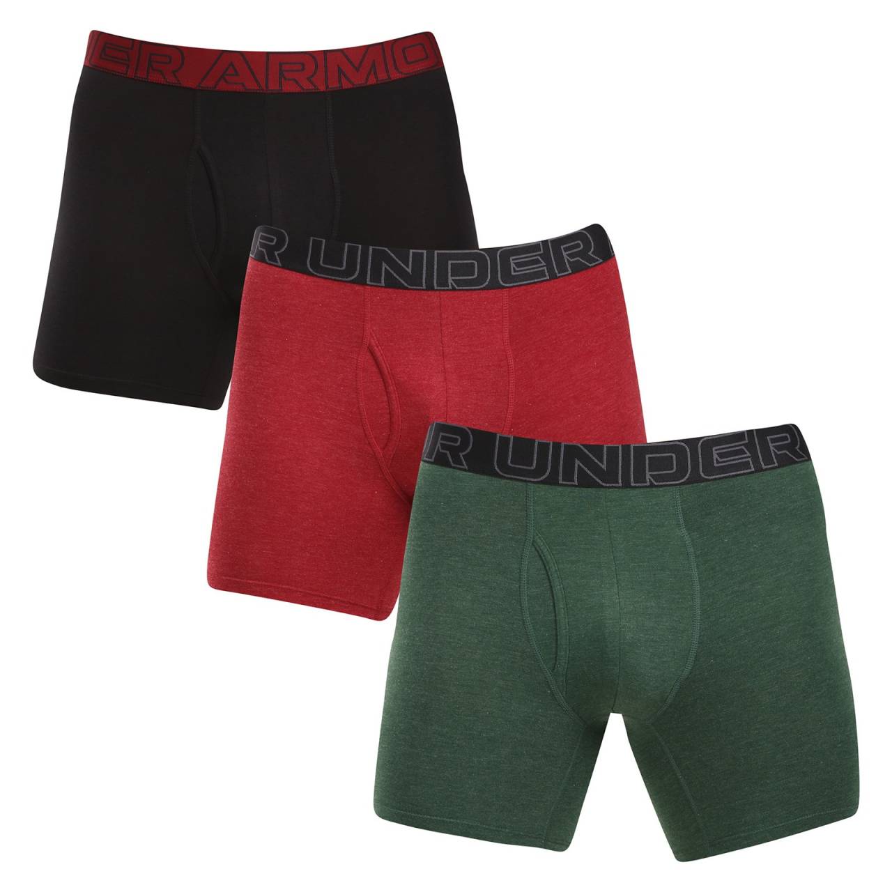 3PACK Boxers para hombre Under Armour multicolor (1383889 302) 5XL.
Si buscas ropa interior que te proporcione una gran sujeción tanto para hacer deporte como para el día a día, los bóxers Under Armour son la elección perfecta.
Mezcla de materiales de primera calidad para un máximo confort
Los calzoncillos bóxer Under Armour están confeccionados con una mezcla de algodón y fibras artificiales que les confieren transpirabilidad, flexibilidad y un tacto agradable sobre la piel.
Tejido elástico y perneras más largas para mayor comodidad y protección
La cintura elástica con el logotipo de Under Armour sujeta los calzoncillos de forma segura sin empujar ni cortar.
¿Por qué elegir los calzoncillos Under Armour?

Gran combinación de materiales: Los materiales funcionales garantizan el máximo confort.
Bragas más largas: Gran sujeción y comodidad durante todo el día.
Ideal para ropa deportiva e informal: Diseño funcional, materiales transpirables y ajuste perfecto.

Ropa interior Under Armour para un estilo de vida activo
La marca Under Armour fue fundada por el ex jugador de fútbol americano Kevin Plank, descontento con su ropa deportiva, que sudaba con facilidad y, desde luego, no olía bien.
¿Cómo cuidar los calzoncillos Under Armour?
Para que tus calzoncillos se mantengan en buen estado durante mucho tiempo, te recomendamos que sigas estas pautas.

Lavandería: Se recomienda lavar a 30 °C para conservar la elasticidad y el color.
Secadora: No se recomienda secar al aire para no dañar las fibras.
Planchado: No planchar, el material es naturalmente resistente a las arrugas.

Consejo: La ropa interior deportiva merece un trato suave.