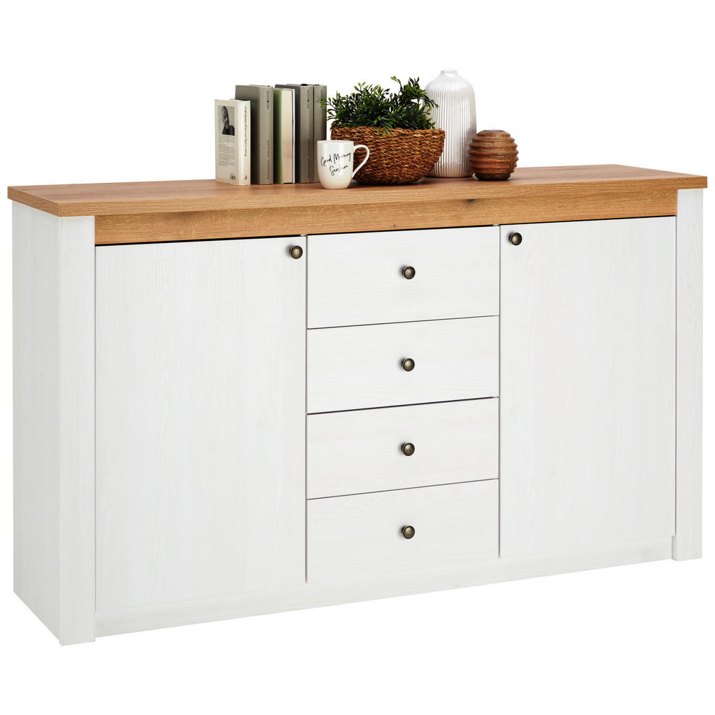 Landscape KOMODA, biela, farba duba, farba smrekovca, 155/90,5/42,5 cm.