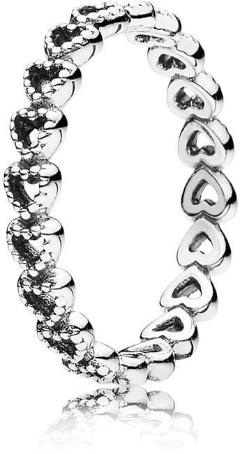 Pandora Strieborný srdiečkový prsteň 190980 50 mm.