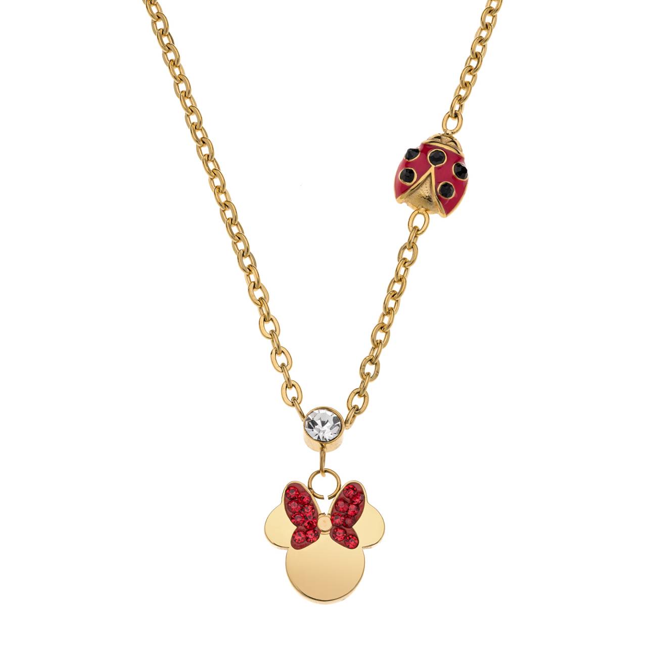Disney Slušivý pozlátený náhrdelník s príveskami Minnie Mouse N600605YRRL-157.CS.