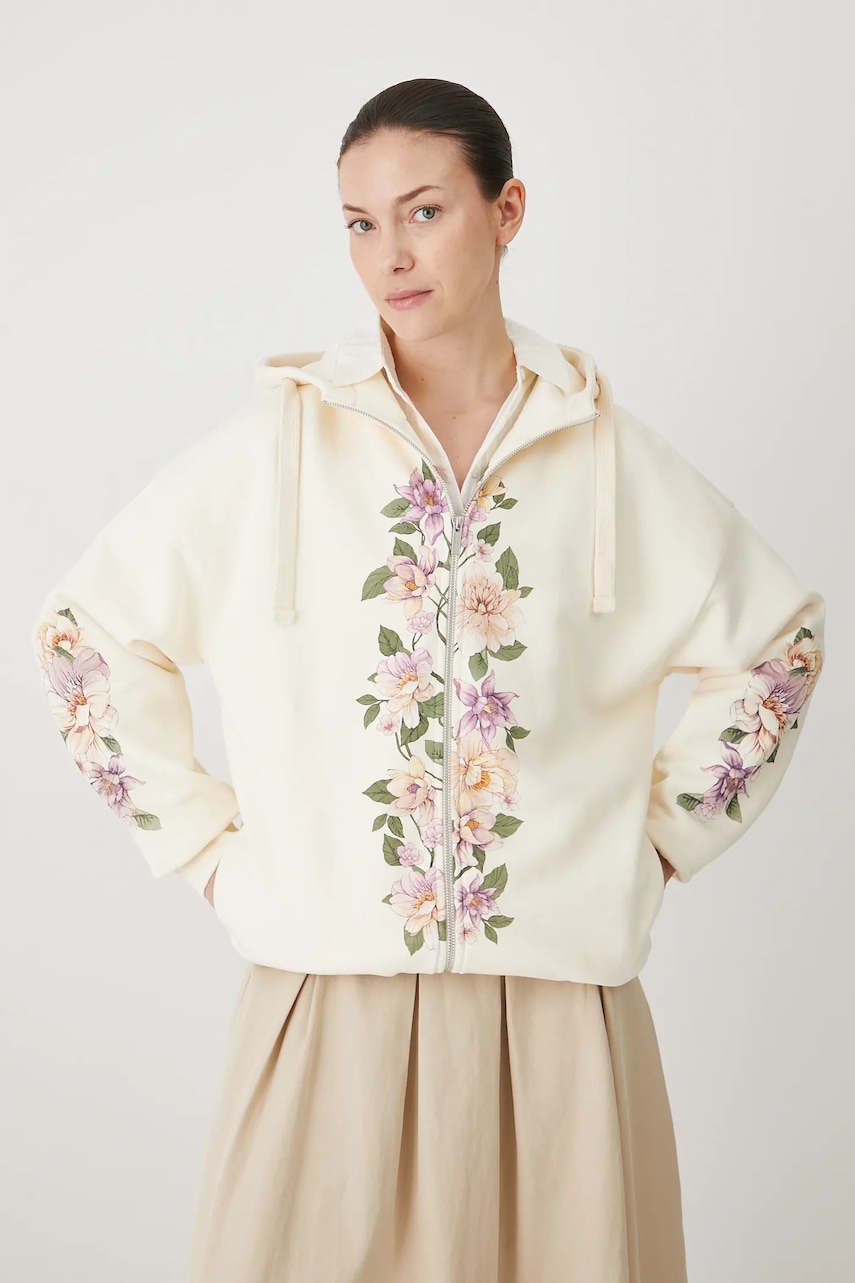 Mikina Medicine béžová farba, s kapucňou, s potlačou.