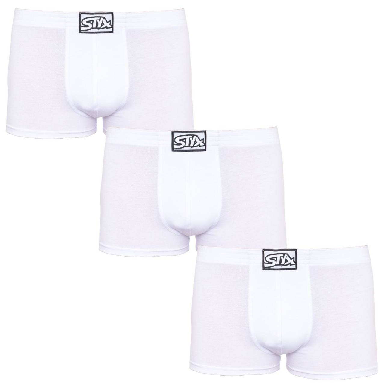 3PACK Herren Klassische Boxershorts  Styx klassisch elastisch weiß (3Q1061) L.
Suchen Sie die perfekte Kombination aus Komfort, Stil und Qualität?
Hochwertiges Material für ultimativen Komfort
Diese Boxershorts sind aus einer einzigartigen Mischung aus Baumwolle, Modal und Elastan gefertigt.
Perfekte Passform und bequemer klassischer Gummi
Die Styx Boxershorts für Männer haben kürzere Beine, die nicht hochkrempeln und Ihnen maximale Bewegungsfreiheit bieten.
Warum Sie Styx Boxershorts lieben werden

Hochwertige Kombination aus Baumwolle und Modal: Weich, atmungsaktiv und angenehm am Körper.
Kürzere Höschen: Sie rollen sich nicht ein und geben Ihnen maximale Bewegungsfreiheit.
Klassischer elastischer Bund: Es drückt nicht, sondern hält fest an seinem Platz.
Geeignet für Freizeitkleidung und Sport: Eine gute Wahl für aktive Männer.
Hergestellt in der Tschechischen Republik: Tschechische Qualität und präzise Verarbeitung.

Styx-Unterwäsche ist eine der beliebtesten
Die tschechische Marke Styx ist bei den Kunden vor allem für ihre Shorts mit neuartigen Mustern in kräftigen Farben bekannt.
Wie pflege ich die Styx Boxershorts?
Damit Ihre Lieblingsboxershorts lange in gutem Zustand bleiben, empfehlen wir Ihnen, diese Tipps zu beachten:

Waschen: Wir empfehlen eine Wäsche bei 30 °C, um die Weichheit und Elastizität des Materials zu erhalten.
Trocknen: Nicht trocknergeeignet, um Elastizitätsverlust und Faserschädigung zu vermeiden.
Bügeln: Wenn nötig, kann es bei niedriger Temperatur gebügelt werden, aber wir empfehlen, es von innen nach außen zu bügeln.

Tip: Es kann schwierig sein, die richtige Unterwäsche zu finden, die perfekt sitzt.