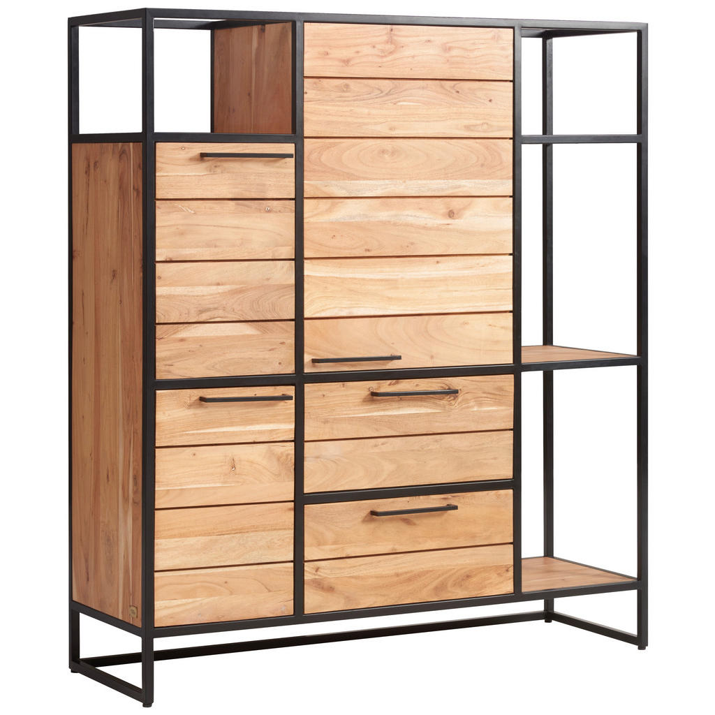 MID.YOU VYSOKÁ KOMODA, akácia, čierna, medová, 128/145/42 cm.