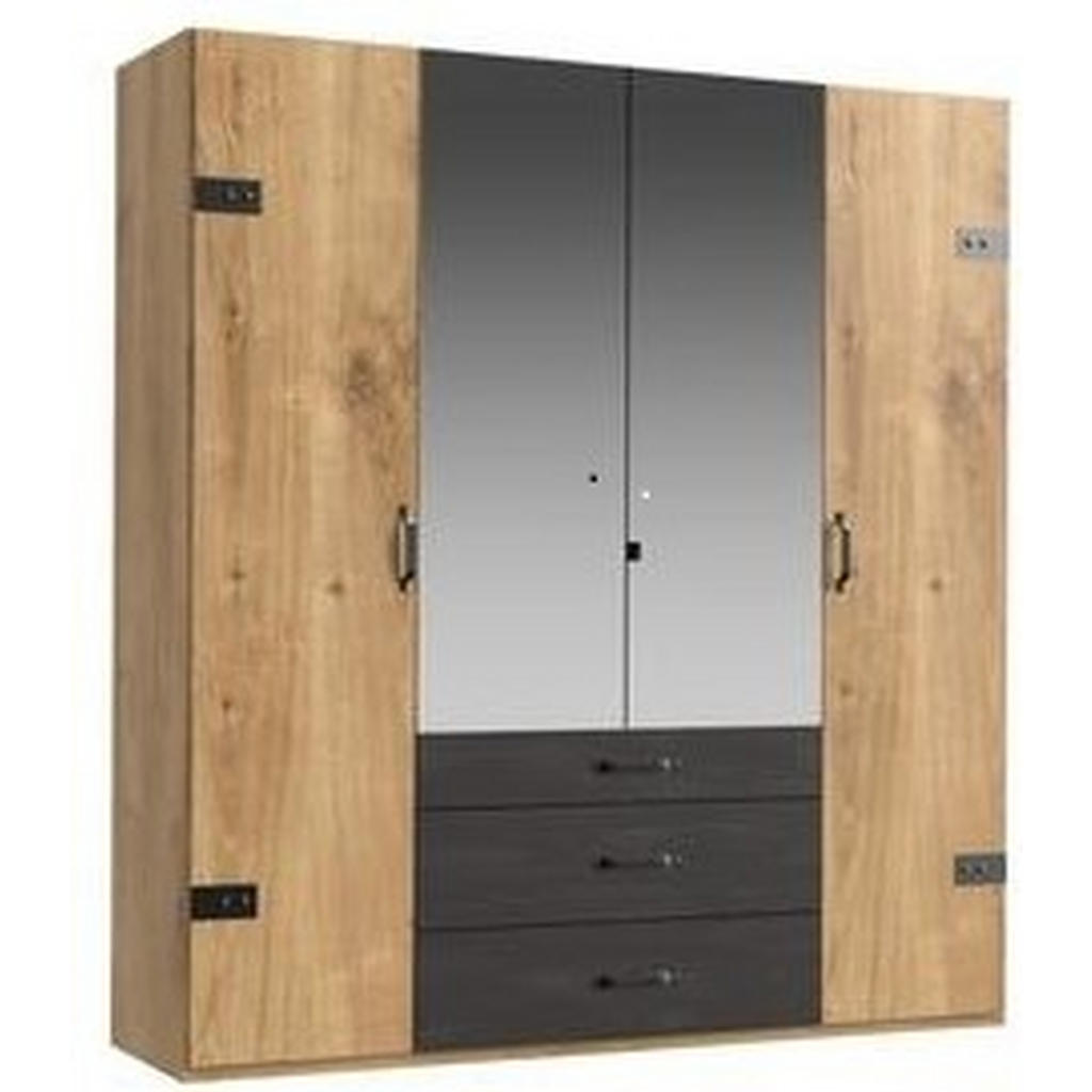 MID.YOU SKRIŇA S OTOČNÝMI DVERAMI, grafitová, strieborná, farba duba, 200/216/58 cm.